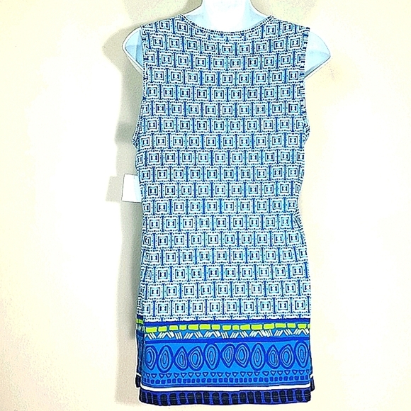 Tank Top Blue Mini Sundress Or Tunic Stretch Geometric Print New - Picture 4 of 7